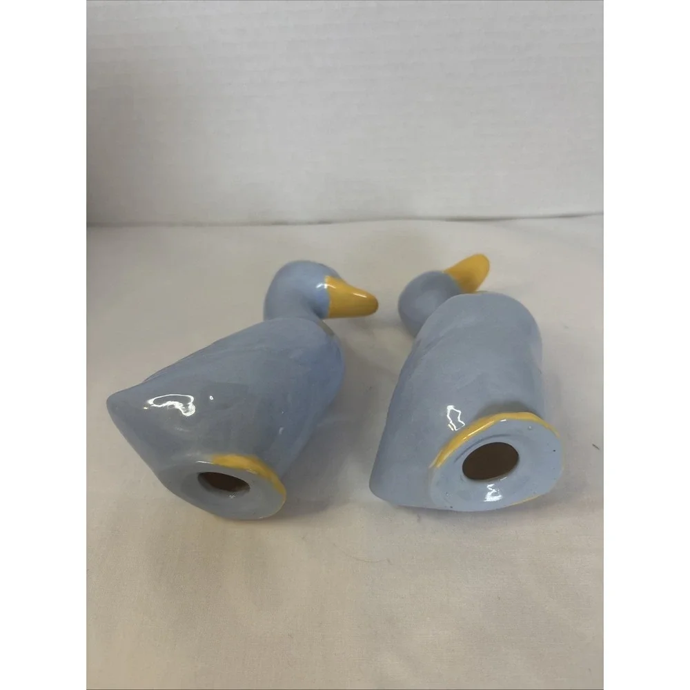 Vintage Pear Of Blue And Yellow, Ceramic Duck Figurines, Salt, n Pepper Shakers